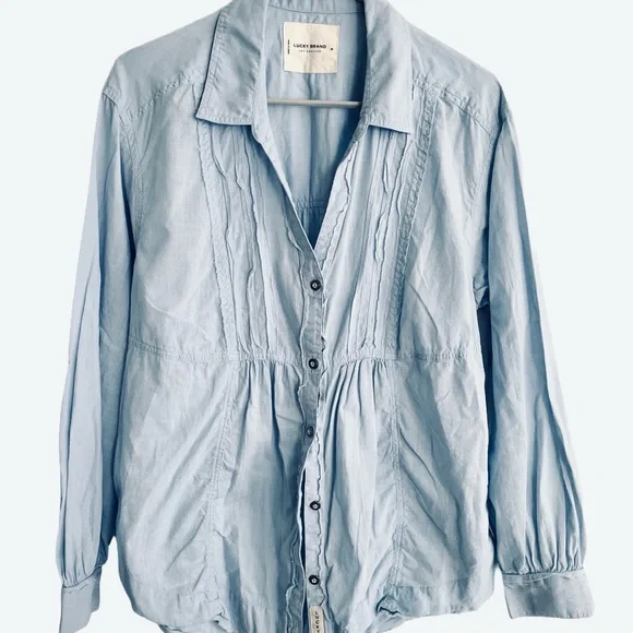 Oversized Lucky Brand Pintuck Button Down Shirt Sz M - Picture 5 of 9